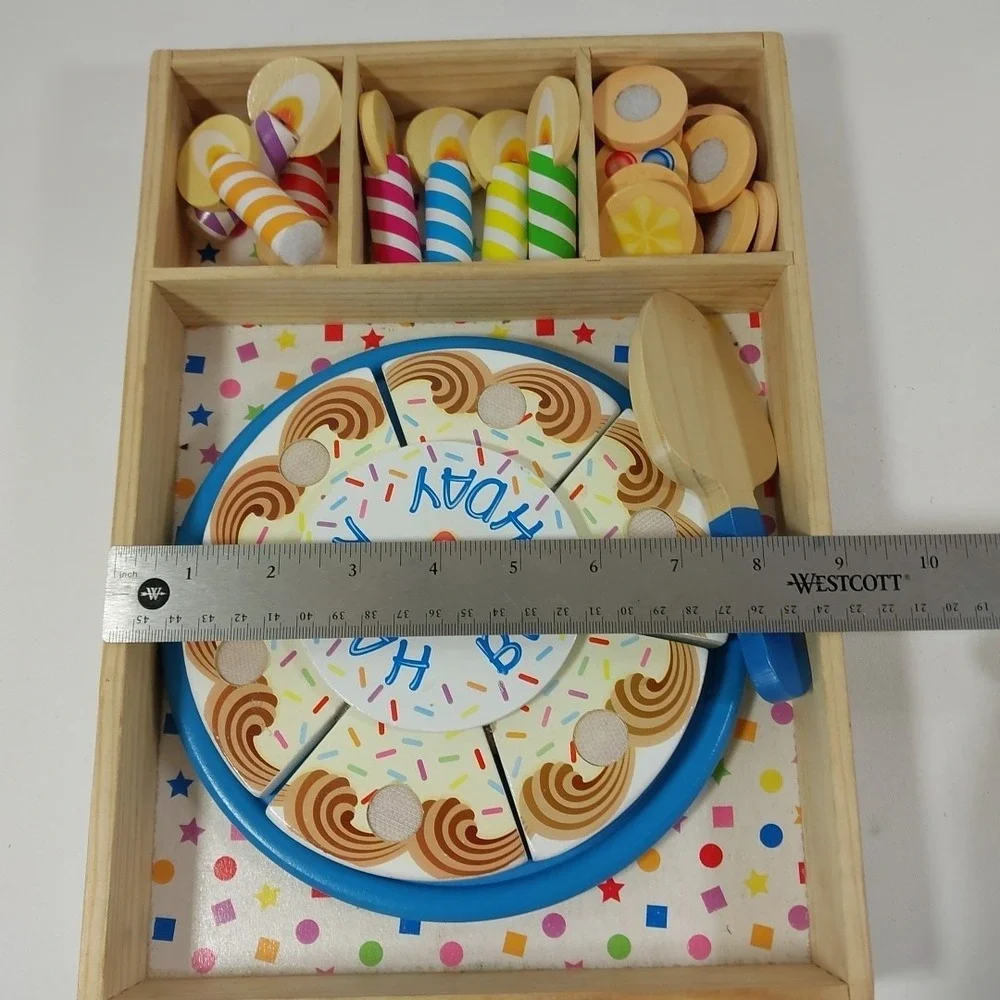 Melissa & Doug Birthday Party Pretend Play Cake Wooden Food With Toppings MD-511